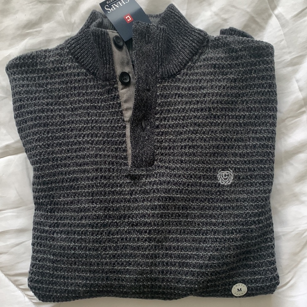 Chaps charcoal 1/4 button sweater